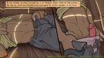  2016 animal_genitalia animal_penis anthro bed brown_fur bulge clothed clothing comic erection faf fur hi_res humanoid_penis male masturbation muscular pants pants_down partially_clothed penis text 