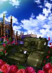 bed_of_roses churchill_(tank) cloud cloudy_sky day emblem flower girls_und_panzer ground_vehicle highres location_request military military_vehicle motor_vehicle no_humans official_art outdoors rose sky st._gloriana's_(emblem) tank tank_focus 