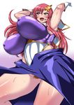  blue_eyes bouncing_breasts breasts covered_nipples gundam gundam_seed gundam_seed_destiny highres huge_breasts komusou_(jinrikisha) leotard long_hair meer_campbell pink_hair purple_leotard solo sweat thick_thighs thighs unaligned_breasts very_long_hair white_leotard 