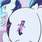  2016 butt dialogue english_text equine female feral friendship_is_magic goattrain horn macro male mammal my_little_pony shining_armor_(mlp) size_difference squish text twilight_sparkle_(mlp) unicorn 