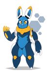  blue_body colored e621 ear_markings esix facial_markings lagomorph machine mammal markings mascot plain_blackround robotsolo simple_background xingscourge yellow_eyes 