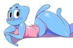  anthro blue_fur cartoon_network cat clothed clothing fangs feline female flutteringpie fur looking_at_viewer lying mammal mature_female mother nicole_watterson on_front panties parent shirt smile solo tank_top the_amazing_world_of_gumball underwear wide_hips 
