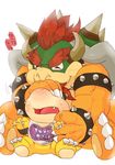  2016 anthro bowser bowser_jr. duo father hair horn japanese_text koopa male mario_bros nintendo open_mouth parent red_hair scalie shell sitting smile son spikes tears text video_games ざぶまく 