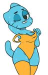  anthro blue_fur breasts cartoon_network cat cleavage clothed clothing feline female fur itsded legwear leotard looking_at_viewer looking_back mammal mature_female mother nicole_watterson one_eye_closed parent smile solo sweat the_amazing_world_of_gumball thigh_highs undressing wink 
