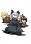  absurdres anchovy anzio_(emblem) anzio_military_uniform carpaccio carro_armato_p40 carro_veloce_cv-33 caterpillar_tracks chibi emblem enter_enter_mission! flag girls_und_panzer grey_hair ground_vehicle highres military military_uniform military_vehicle motor_vehicle multiple_girls official_art pepperoni_(girls_und_panzer) self-propelled_gun semovente_75/18 short_hair simple_background tank twintails uniform weapon white_background white_flag 