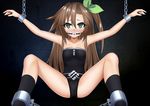  ball_gag bdsm bondage bound bow brown_hair chain cuffs gag gagged green_eyes hair_bow hair_ornament handsofmidaz if_(choujigen_game_neptune) long_hair looking_at_viewer neptune_(series) restrained saliva shackles side_ponytail solo tears 
