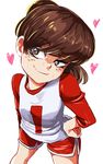  brown_eyes brown_hair hand_on_hip jersey leaning_forward lynn_loud ponytail shorts smile sweat the_loud_house 