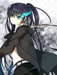  bad_id bad_pixiv_id black_hair black_rock_shooter black_rock_shooter_(character) blue_eyes blue_fire coat fire gloves long_hair paranato shorts solo sword twintails very_long_hair weapon 