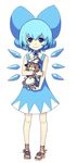  alternate_costume ankle_lace-up bad_id bad_pixiv_id bare_shoulders blue_eyes blue_hair bow character_doll choker cirno cross-laced_footwear doll flower hair_bow holding jpeg_artifacts kansou_samehada kirisame_marisa large_bow sandals short_hair smile solo standing sunflower touhou wings 