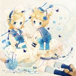  1girl animal_ears bad_id bad_pixiv_id banned_artist blonde_hair blue_eyes brother_and_sister cat_ears crossdressing hair_ribbon kagamine_len kagamine_rin matoba otoko_no_ko ribbon short_hair siblings smile twins vocaloid 