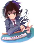  black_hair kikki mahjong playing_games saki school_uniform solo table touyoko_momoko tsuruga_school_uniform 