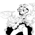  absurdres animal_ears dress face greyscale hat highres monochrome mystia_lorelei panties short_hair solo touhou underwear upskirt wings yudepii 