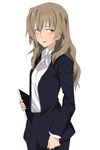  bad_hands bags_under_eyes book brown_eyes brown_hair business_suit formal highres jacket kiyama_harumi long_hair pant_suit pencil_skirt samuraig skirt skirt_suit solo suit to_aru_kagaku_no_railgun to_aru_majutsu_no_index 