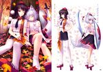  animal_ears black_hair detached_sleeves geta hat inubashiri_momiji multiple_girls pantyhose red_eyes sample sayori shameimaru_aya shoes short_hair single_shoe sword tail tengu-geta tokin_hat touhou weapon white_hair white_legwear wolf_ears wolf_tail 