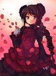  bad_id bad_pixiv_id braid brown_eyes brown_hair long_hair peach_(momozen) petals rose_petals shakugan_no_shana shana solo 