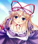  between_breasts blonde_hair breasts cleavage elbow_gloves food gloves hat large_breasts long_hair popsicle project_t purple_eyes sexually_suggestive solo touhou white_gloves yakumo_yukari 