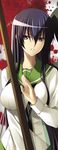  black_hair breasts busujima_saeko highschool_of_the_dead large_breasts long_hair school_uniform solo sword weapon zinno 