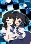  bad_id bad_pixiv_id bangs black_rock_shooter hug kuroi_mato multiple_girls one_eye_closed takanashi_yomi umekichi 