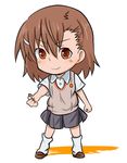  brown_eyes brown_hair chibi coin misaka_mikoto rubii school_uniform short_hair solo sweater_vest to_aru_kagaku_no_railgun to_aru_majutsu_no_index 