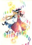  card colorful floating_card hakurei_reimu hat kirisame_marisa multiple_girls rainbow_order touhou traditional_media tsuru watercolor_(medium) witch witch_hat 