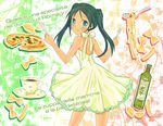  bottle cup dress food fork francesca_lucchini green_eyes green_hair italian italy knife long_hair looking_back md5_mismatch pasta pizza solo spaghetti strike_witches teacup translated twintails world_witches_series yuni_(seifuku-san) 
