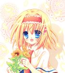  alice_margatroid bad_id bad_pixiv_id blonde_hair blue_eyes blush capelet flower hair_ornament hairband momomiya_mion open_mouth short_hair smile solo sunflower touhou 