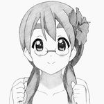  bad_id bad_pixiv_id bespectacled blush eyebrows flower glasses greyscale hair_ornament hands highres k-on! kotobuki_tsumugi monochrome ryuuryou short_twintails sketch smile solo traditional_media twintails 