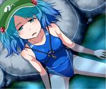  blue_eyes blue_hair competition_swimsuit covered_nipples flat_chest hair_bobbles hair_ornament hat kawashiro_nitori key mendou_saya one-piece_swimsuit short_hair solo swimsuit touhou twintails two_side_up 