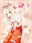  adjusting_hair bad_id bad_pixiv_id cherry food fruit fujiwara_no_mokou ichitaro long_hair silver_hair solo touhou zoom_layer 