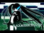  black_hair black_rock_shooter black_rock_shooter_(character) blue_eyes don katana long_hair midriff shorts solo sword twintails weapon 
