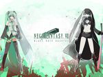  arm_cannon bad_id bad_pixiv_id bikini_top black_hair black_rock_shooter black_rock_shooter_(character) blue_eyes blue_hair boots detached_sleeves final_fantasy final_fantasy_vii final_fantasy_vii_advent_children hatsune_miku highres honeycomb_(pattern) honeycomb_background katana long_hair multiple_girls necktie panties parody sakura_sora shorts skirt spring_onion striped striped_panties sword thighhighs twintails underwear vocaloid wallpaper weapon zettai_ryouiki 