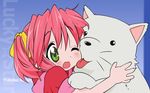  cherry_(lucky_star) green_eyes highres kobayakawa_yutaka licking lucky_star non-web_source one_eye_closed pink_hair short_twintails twintails vector_trace wallpaper 