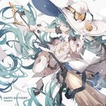  absurdly_long_hair broom collarbone garter_straps green_eyes green_hair hat hatsune_miku holding long_hair looking_at_viewer md5_mismatch nine_(liuyuhao1992) smile solo twintails very_long_hair vocaloid white_legwear witch_hat 