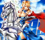  1girl armor artoria_pendragon_lancer_(fate/grand_order) blonde_hair blue_eyes breasts cleavage cleavage_cutout fate/grand_order horse large_breasts long_hair open_mouth 