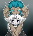  asura blue_eyes blue_hair cute dhibb expression guild_wars hair holding_(disambiguation) hug humanoid innocent kiar lightning purple_eyes romantic_couple threatening twili_z video_games white_hair 