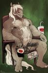  2016 5_toes animal_genitalia animal_penis anthro arm_hair balls beard biceps black_penis body_hair brian_cochen chair chest_hair chumbasket cup digital_media_(artwork) english_text equine equine_penis erection facial_hair fur grey_fur hair hair_over_eyes hairy hat hi_res horse humanoid_feet long_hair long_tail male mammal medial_ring musclegut muscular muscular_male navel nipples nude pecs penis plantigrade precum sign signature simple_background sitting smile solo teeth text textured_background toes toothpick vein veiny_penis white_hair 