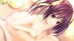  1boy 1girl areolae asagiri_sakura ass blush breasts censored game_cg hair_ribbon hetero indoors long_hair mosaic_censoring naizuri nipples nude open_mouth penis precum pretty_x_cation purple_hair red_eyes small_breasts twintails 