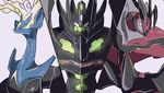  gen_6_pokemon looking_at_viewer no_humans pink_background pokemon pokemon_(creature) pokemon_(game) pokemon_xy simple_background symbol-shaped_pupils white_background xerneas yveltal zygarde zygarde_complete 