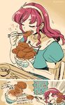  ashigara_(kantai_collection) bowl closed_eyes comic croquette eating kantai_collection limited_palette pink_eyes pink_hair rice solo translation_request twitter_username yukataro 