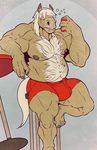  2016 alcohol anthro arm_hair beer beverage biceps big_muscles body_hair boxers_(clothing) brian_cochen brown_nipples bulge chest_hair clothed clothing cup digital_media_(artwork) drunk equine front_view fur hair hair_over_eyes hairy halftone_background hi_res holding_object horse humanoid_feet kazushi male mammal musclegut muscular muscular_male nipples pattern_background pecs plantigrade signature simple_background sitting smile solo stool table tan_fur teeth underwear white_hair 