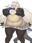  big_breasts blush breasts camel_toe chikurako_kanoeki cleavage clothed clothing eyewear female glasses horn human looking_at_viewer male mammal namu_gunsou oni overweight startled thick_thighs 