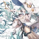  absurdly_long_hair broom collarbone garter_straps green_eyes green_hair guitar hat hatsune_miku holding instrument long_hair looking_at_viewer nine_(liuyuhao1992) revision smile solo twintails very_long_hair vocaloid white_legwear witch_hat 