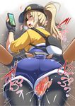  ass_grab backpack bag baseball_cap black_legwear blonde_hair blue_eyes blush cellphone censored commentary_request cum cum_in_pussy female_protagonist_(pokemon_go) fingerless_gloves from_behind gloves grabbing_another's_ass groping hat hetero highres long_hair looking_at_viewer looking_back mosaic_censoring nekoi_hikaru open_mouth out_of_frame pantyhose phone pokemon pokemon_go ponytail pov pov_hands pussy saliva sex shorts_aside solo_focus sweat tongue tongue_out torn_clothes torn_legwear vaginal 