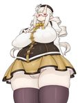  big_breasts blush breasts camel_toe chikurako_kanoeki clothing cosplay eyewear female glasses horn legwear looking_at_viewer mahou_shoujo_madoka_magica mami_tomoe namu_gunsou nude oni overweight red_eyes solo stockings thick_thighs 