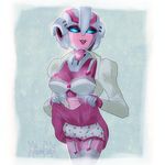  arcee autobot blue_eyes bra breasts lipstick solo thighhighs transformers transformers_animated underwear 