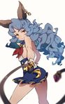  animal_ears backless_outfit blue_hair brown_eyes bunny_ears earrings erune ferry_(granblue_fantasy) gloves granblue_fantasy highres jewelry long_hair looking_at_viewer norasame_(dagako) skirt solo wavy_hair whip yellow_eyes 