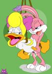  avian bdsm bird blonde_hair bondage bound buckteeth buster_bunny cpctail cub dildo eyes_closed female female/female fur hair lagomorph mammal nude open_mouth penetration pink_fur rabbit sex sex_toy shirley_the_loon strapon sweat teeth tiny_toon_adventures warner_brothers young 