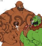  beard big_muscles big_nipples big_penis brown_skin duo facial_hair green_skin huge_penis humanoid humanoid_on_humanoid male male/male male_lactation muscular muscular_male nipples nude orc pecs penis piercing tongue tusks zoroj 