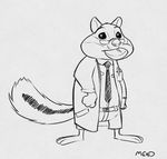  anthro black_and_white chipmunk clothed clothing disney eyewear glasses looking_at_viewer male mammal mistermead monochrome pills rodent simple_background sketch solo squirrel white_background zootopia 