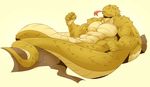  2015 abs branch colored digital_drawing_(artwork) digital_media_(artwork) fangs forked_tongue happyending huge_muscles long_tail lying male manly multicolored_scales muscular muscular_male naga no_sclera nude pecs pink_tongue pinup pose reptile scales scalie serratus shaded side_view simple_background snake solo tongue tongue_out toony tree two_tone_scales yellow_background yellow_eyes yellow_scales yellow_theme 